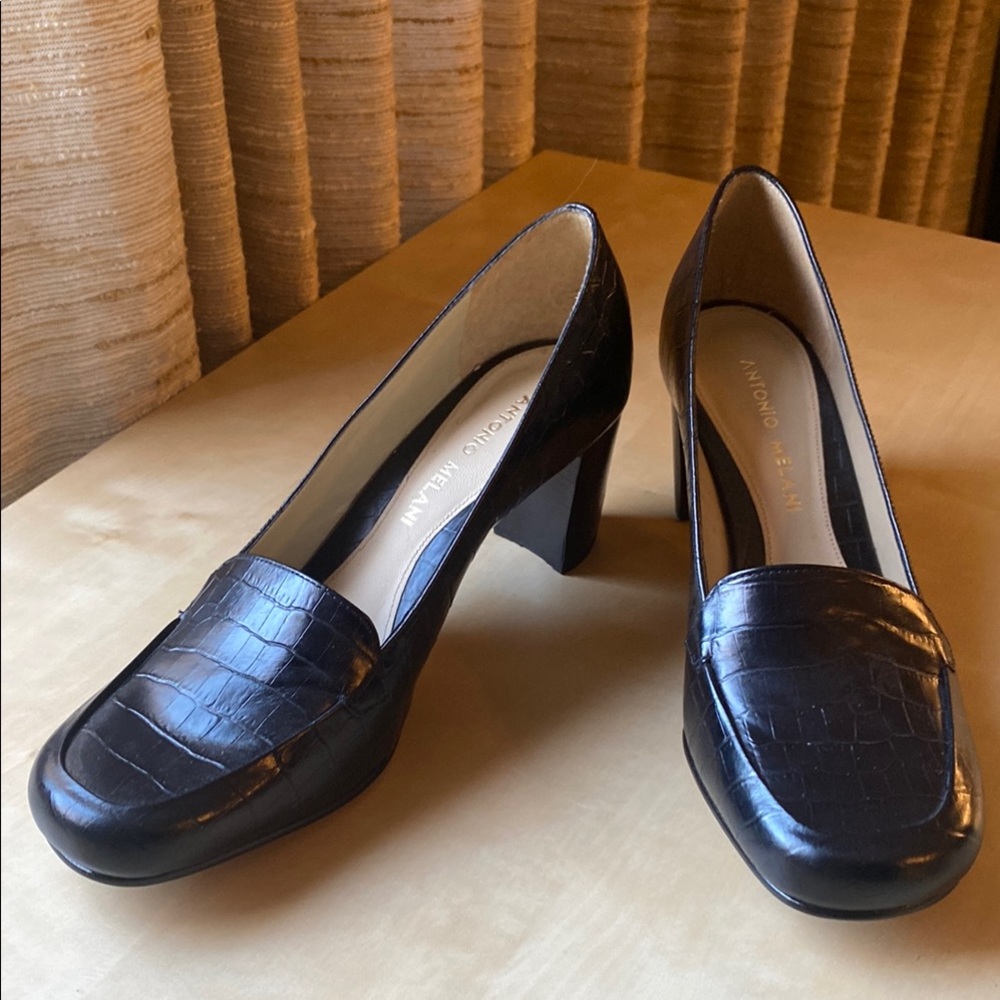 Black Leather Executive Loafer Heel